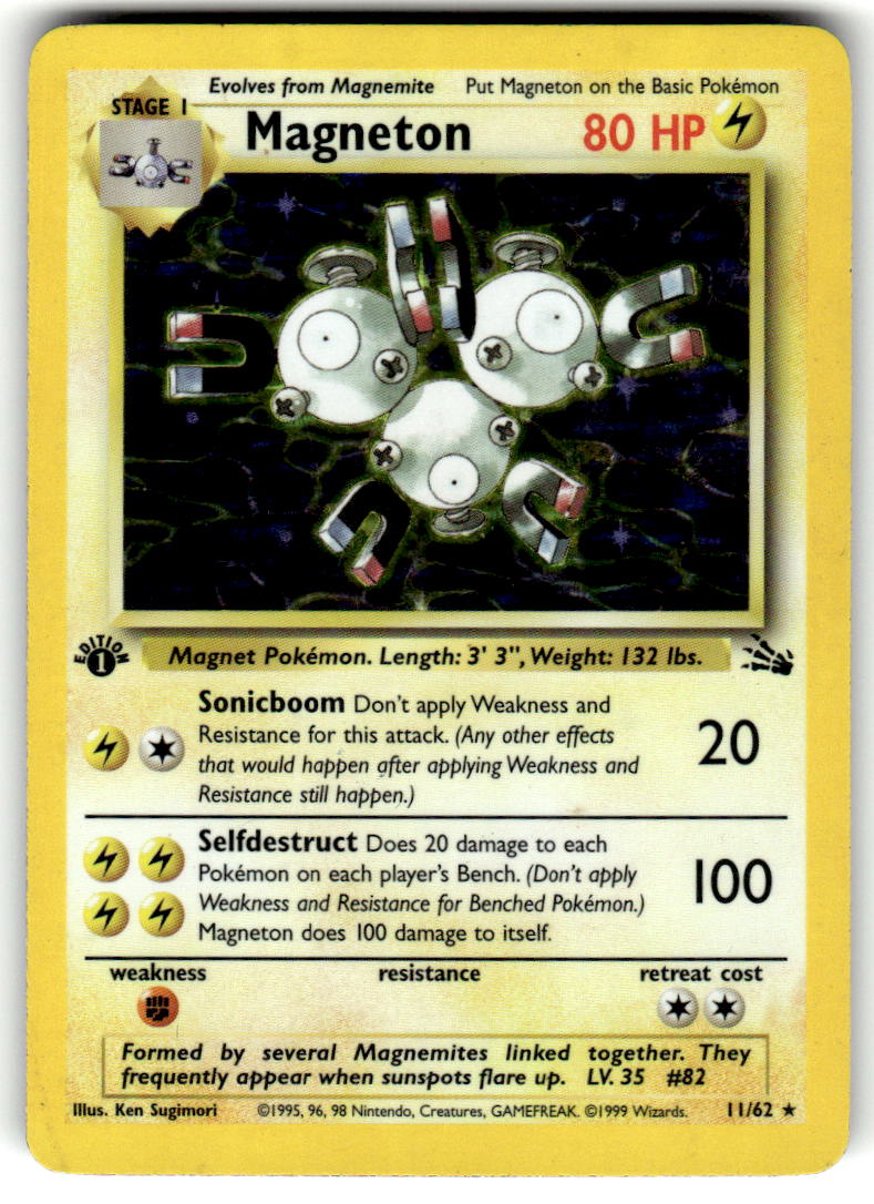 Magneton - Fossil (11/62) - Moderately Played (MP) 1st Edition Holofoil