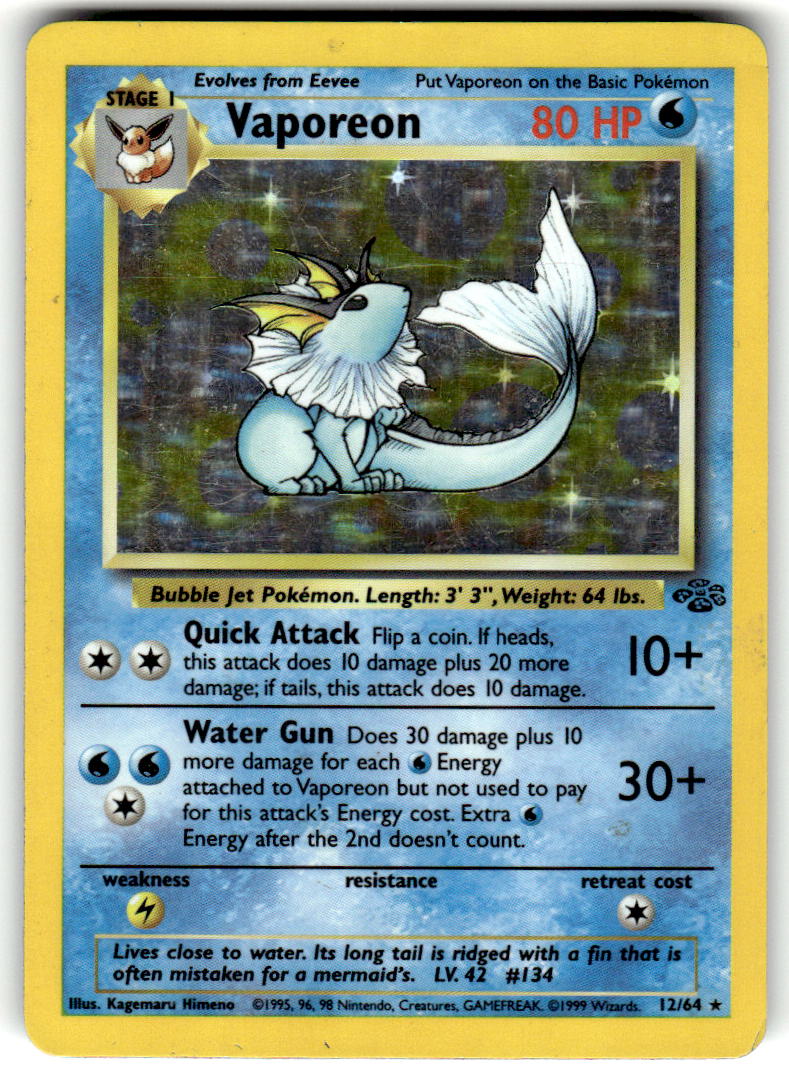 Vaporeon - Jungle (12/64) - Moderately Played (MP) Unlimited Holofoil