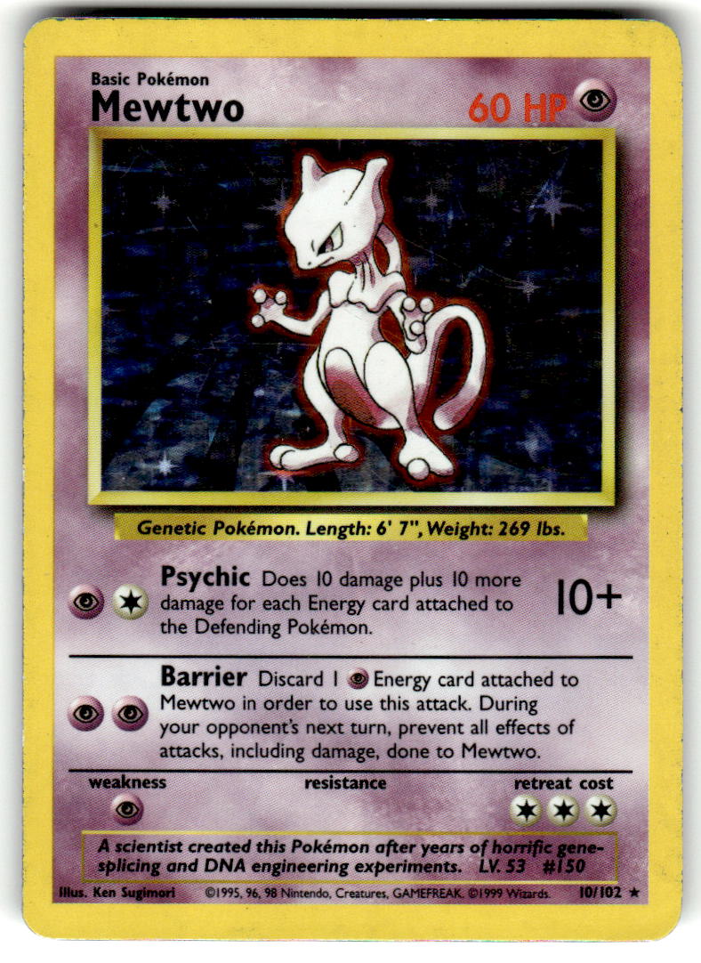 Mewtwo - Base Set (10/102) - Moderately Played (MP) Unlimited Holofoil