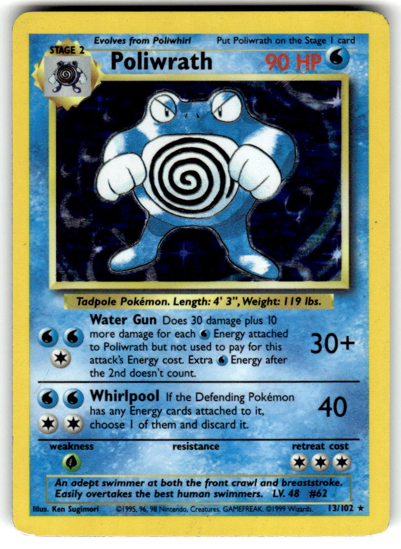 Poliwrath - Base Set (13/102) - Moderately Played (MP) Unlimited Holofoil