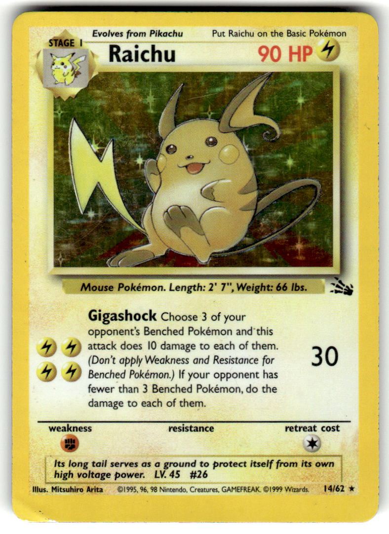 Raichu - Fossil (14/62) - Heavily Played (HP) Unlimited Holofoil