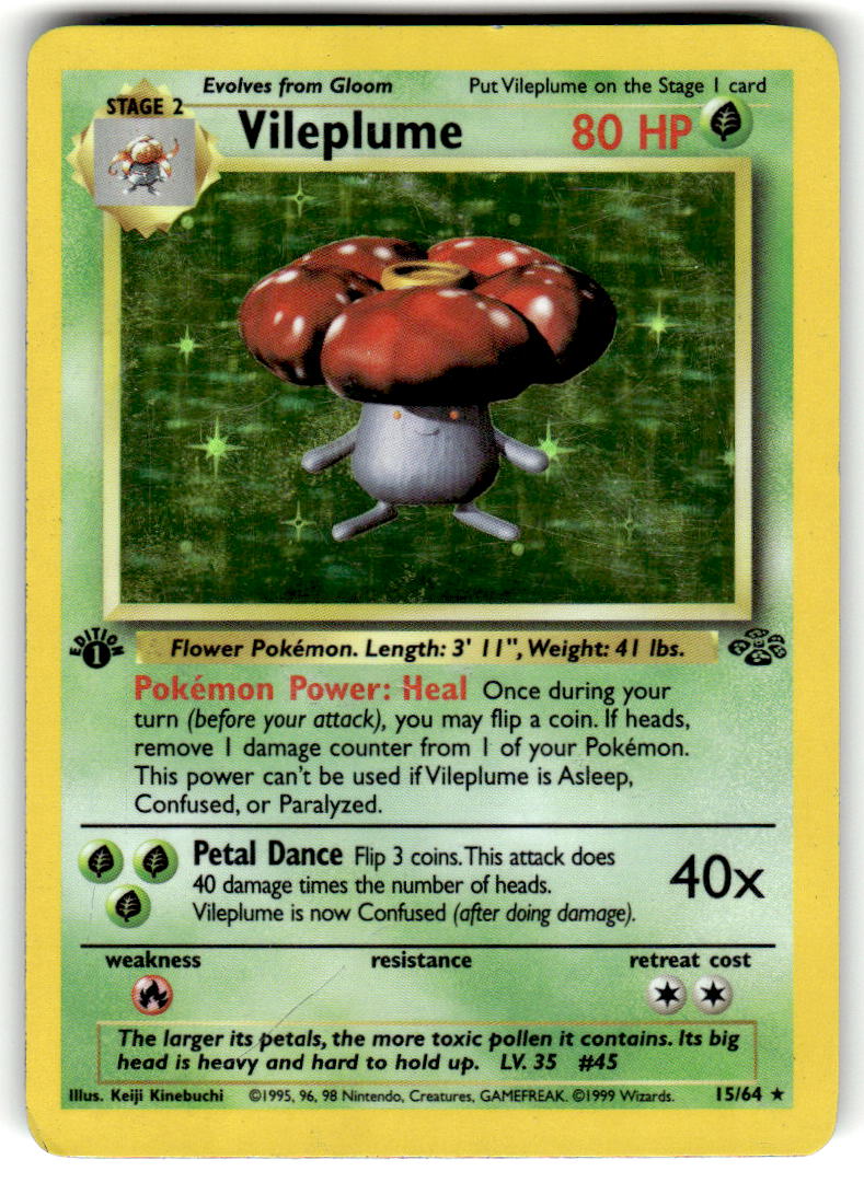Vileplume - Jungle (15/64) - Damaged (D) 1st Edition Holofoil