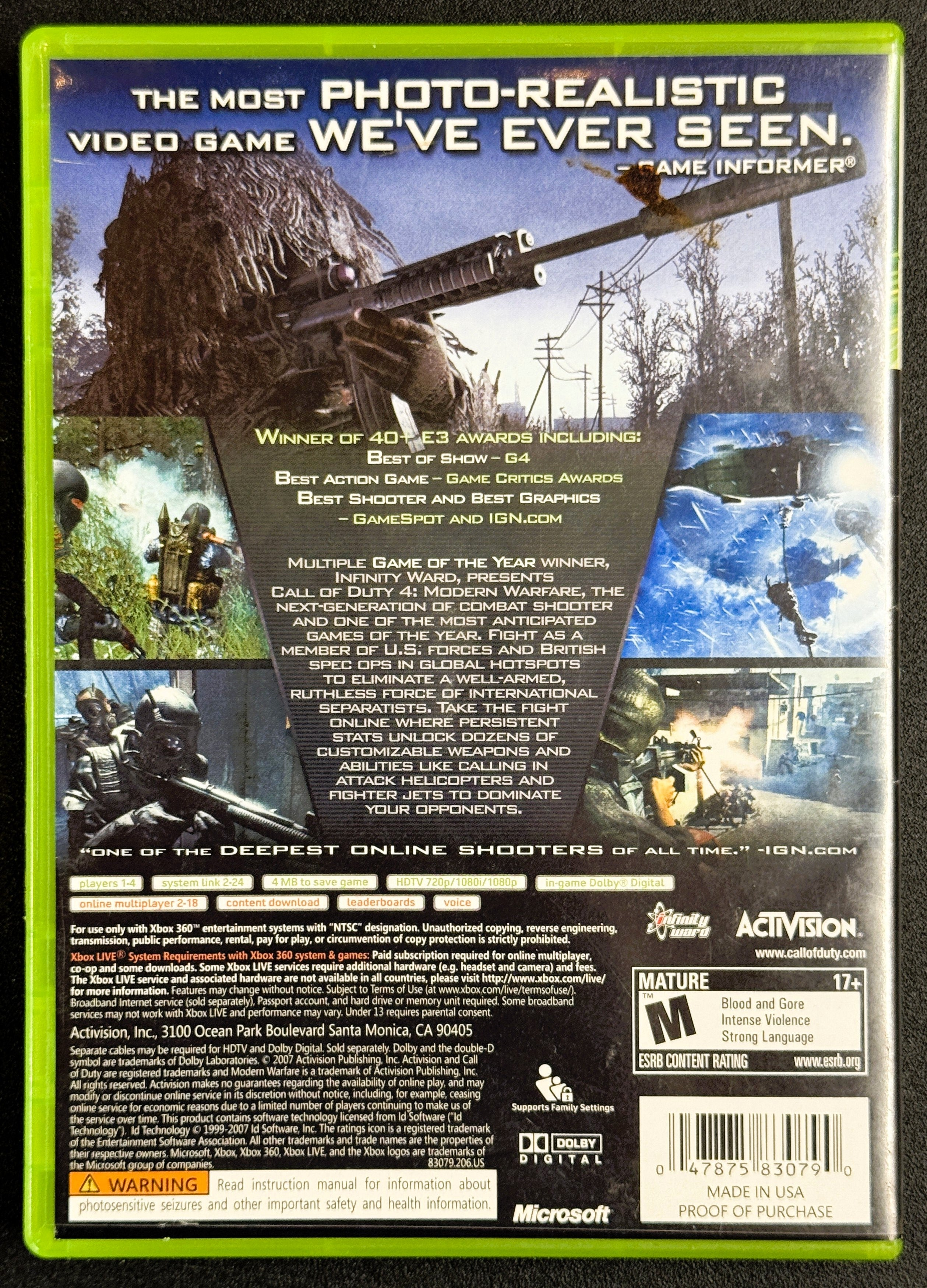 Call of Duty 4 Modern Warfare (Xbox 360, 2007, CIB)